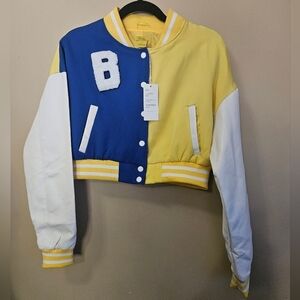 NWD Daisy Women's Size L Bomber Jacket Faux Leatger Sleeves